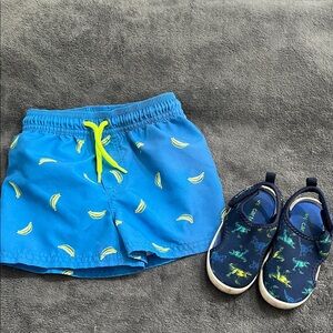 Carter's Bright Blue Boys' Banana Print Swim Trunks with Neon Yellow Drawstring